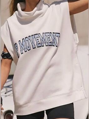 White Sleeveless Cowl Neck Sweatshirt with 'MOVEMENT' Print